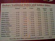 Shukurs Brasserie menu