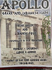 Apollo Greek And Lebanese Cafe menu