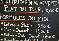 Les Pieds Sous la Table menu