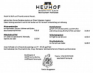 Heuhof Gaststätte menu