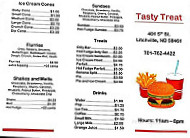 Tasty Treat Drive In menu