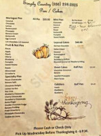 Simply Country Cafe menu