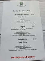 Pasquale's menu