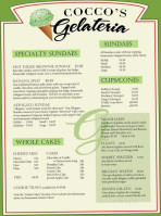 Cocco Gelataria menu