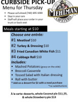 Mehlman's Cafeteria menu