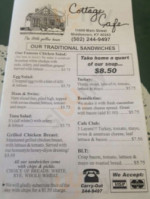 Cottage Cafe menu