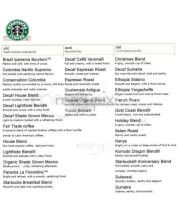 Starbucks menu