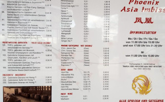 Phoenix, Asia Imbiss menu