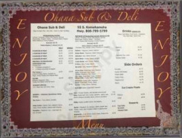 Ohana Sub Wahiawa menu