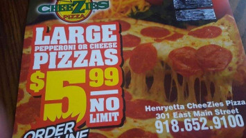 Cheezies Pizza menu