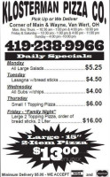 Klosterman Pizza Co menu