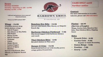 Bardown Grill menu