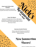 Nick's menu