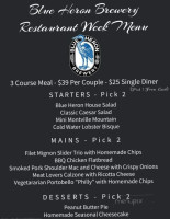 Blue Heron Brewery Event Center menu