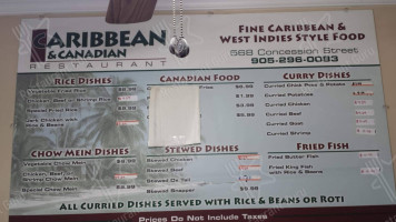 Caribbean Canadian Fast Food menu