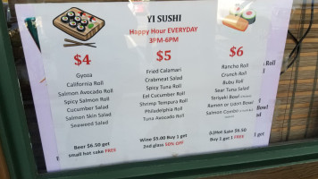 Yi Sushi menu