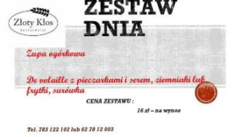 Złoty Kłos menu