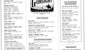 Gunsight Saloon menu