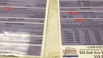 Europa Restaurant & Pizza menu