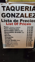 Taqueria Morelia menu