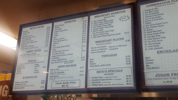 Beto's Taqueria menu