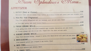 Siam Splendour menu