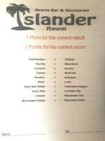 Islander Sports Bar And Restaurant Rawai Phuket menu