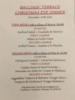 Bacchus' Terrace menu