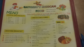 Gayosso's Mexican Food menu