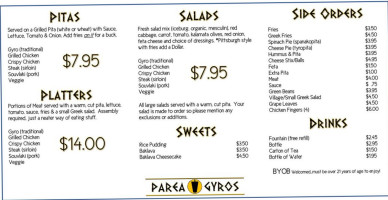 Parea Gyros menu