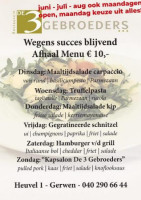 De 3 Gebroeders menu