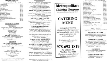 Metropolitan Catering menu