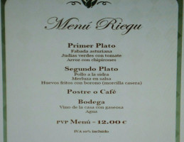 Asador Riegu menu