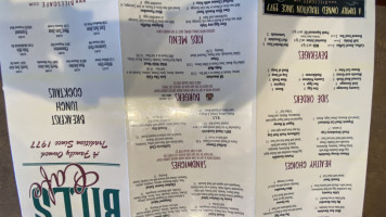 Bill's Cafe menu