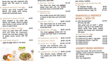 Em's Pho menu