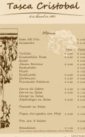 Tasca Cristobal menu