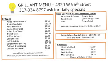 Grilliant Foods menu