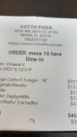 Cotto Pizza menu