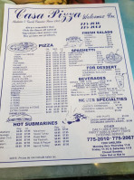 Casa Pizza menu