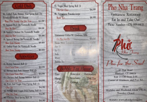 Pho Nha Trang menu