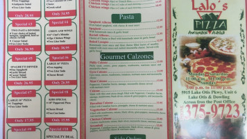 Lalo's Pizza Take Out menu