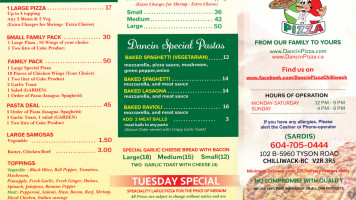 Dancin Pizza Sardis. menu