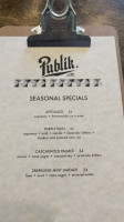 Publik Coffee Roasters menu