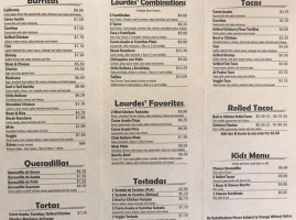 Lourdes Mexican Food menu