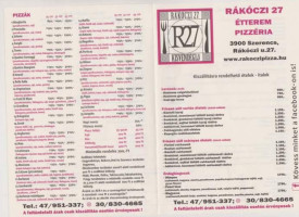 R27 Rákóczi Huszonhét Pizzéria menu