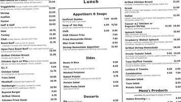 Mena's Palace menu