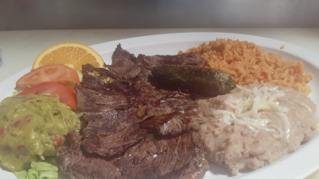 9. Carne Asada (Steak), Rice, Beans