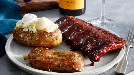 Double Meat Combo: 6 Oz Ribeye With Ribs