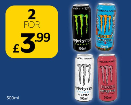 Monster Drinks 2 For £3,99