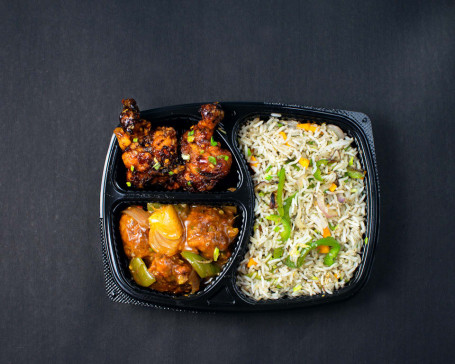 Veg Fried Rice With Garlic Chicken [3 Pieces] And Chicken Lollipop [2 Pieces]